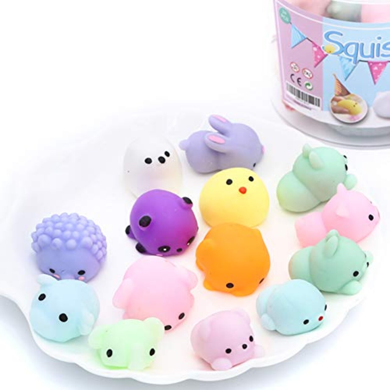 24 Pcs Squishies Squishy Toy Party Favors for Kids Mochi Squishy Toy moji Kids Mini Kawaii squishies Mochi Stress Reliever Anxiety Toys Easter Basket Stuffers fillers with Storage Box